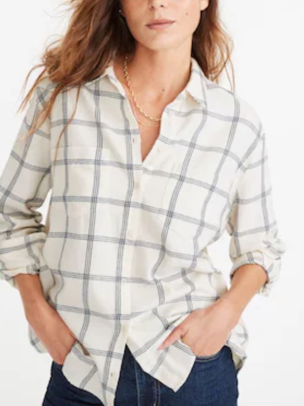 Madewell cotton wool blend windowpane plaid flannel shirt sz s